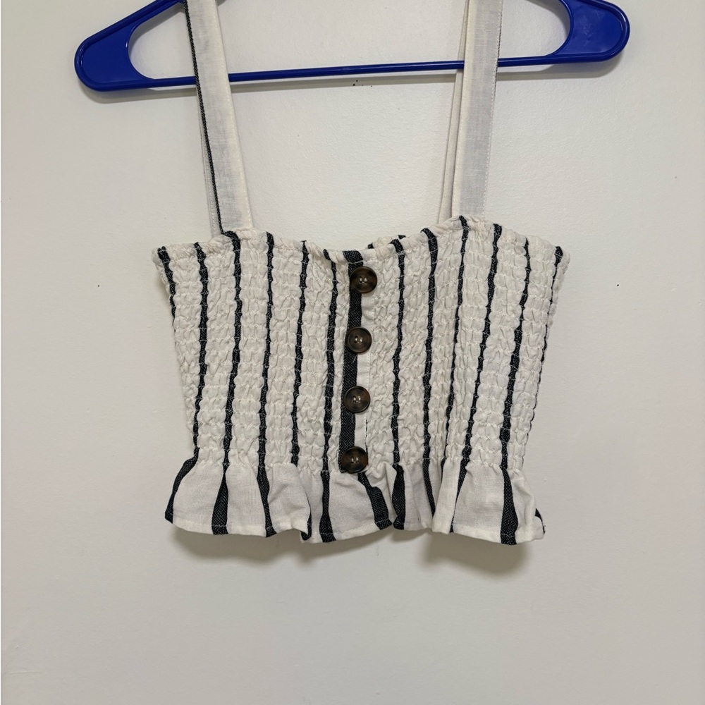 Striped Button-Front Smocked Top cottage core
